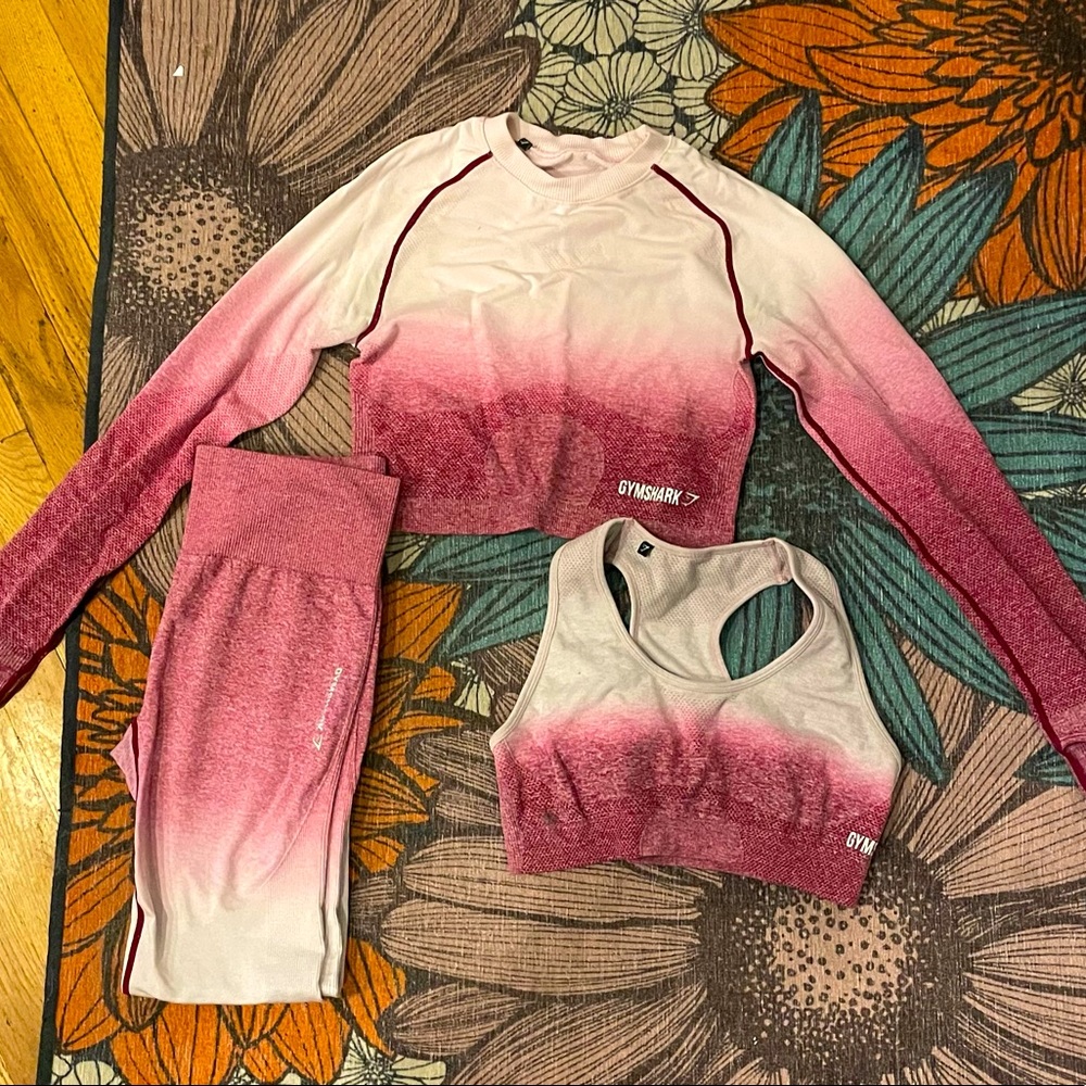 Gymshark pink ombré set! Bra, long sleeved top and leggings.